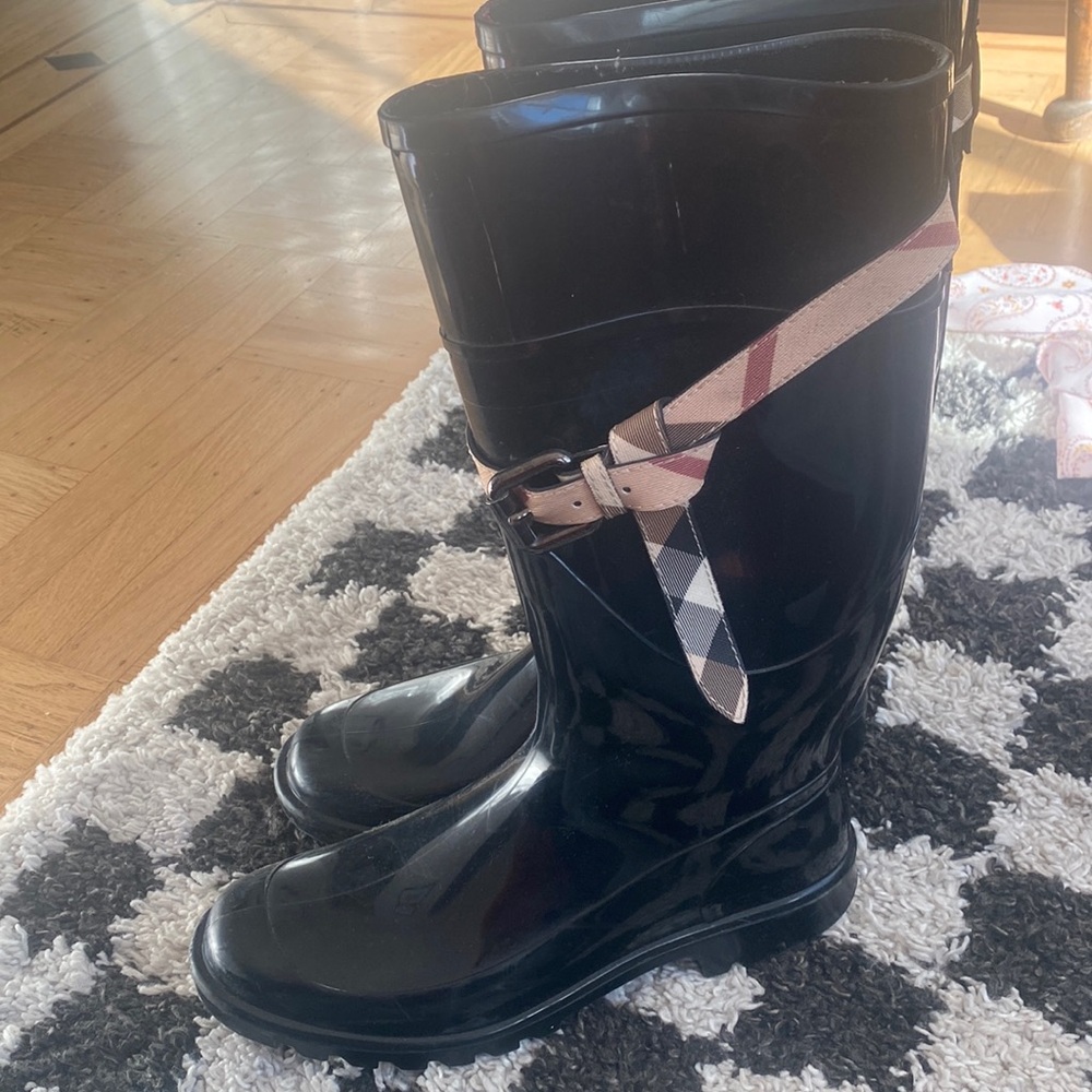 Burberry black rain boots Kenyon nova check belt - Picture 3 of 10